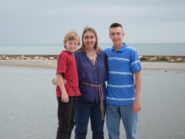 Elizabeth and boys at Corpus Beach